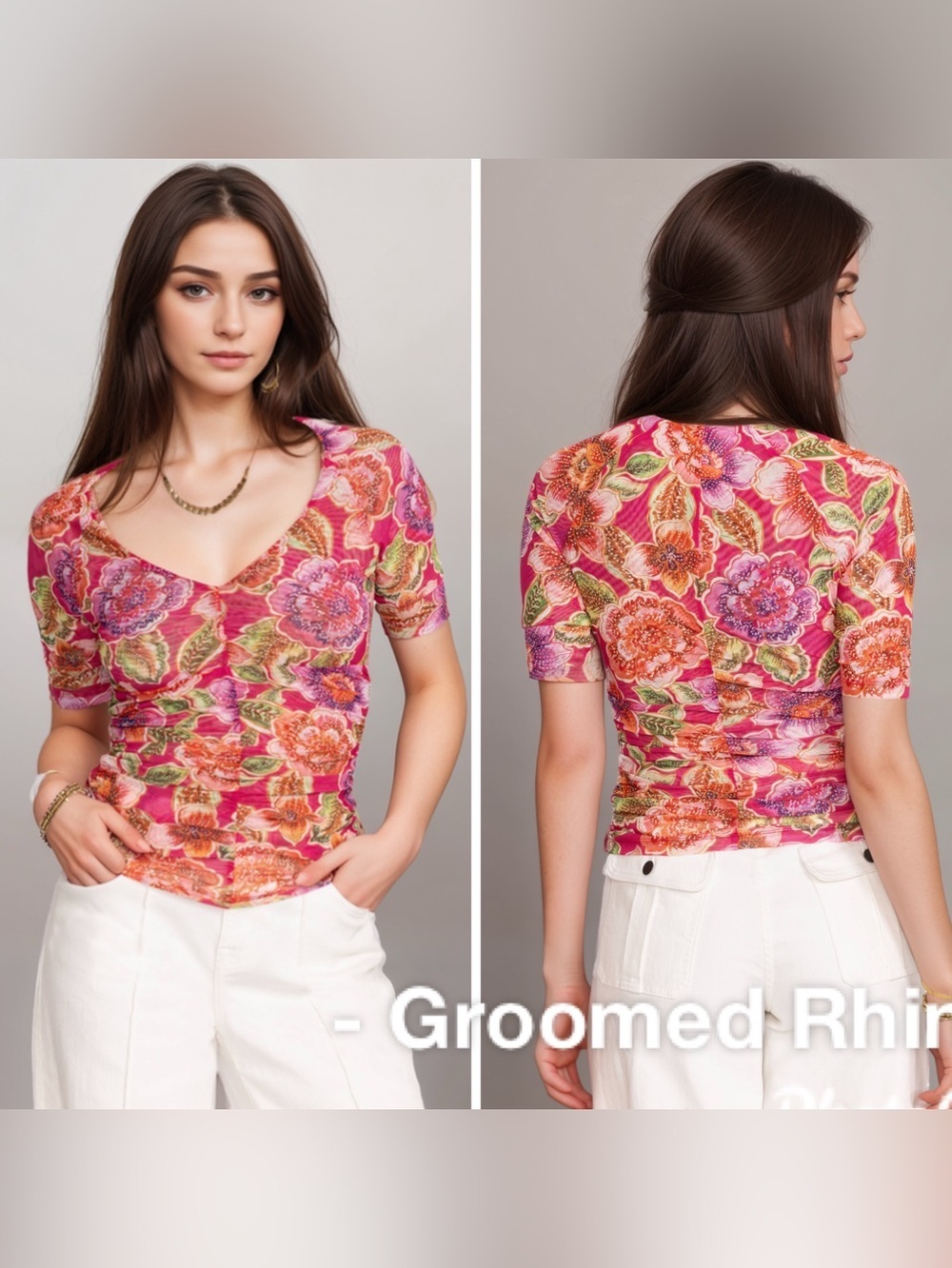 Johnny Was Jade Gloria Mesh Floral Tee Size M